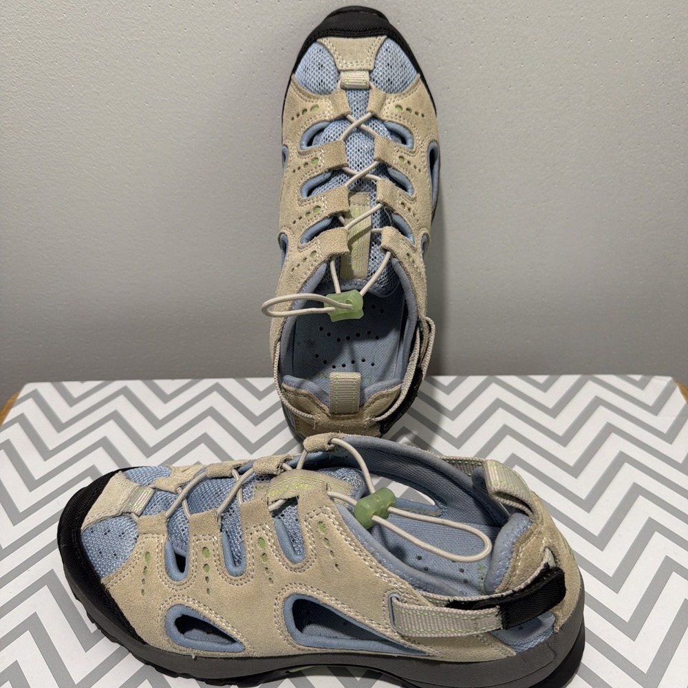 Lands End Women's Athletic Water Shoes Size 6.5B Blue and White Boating Sneakers